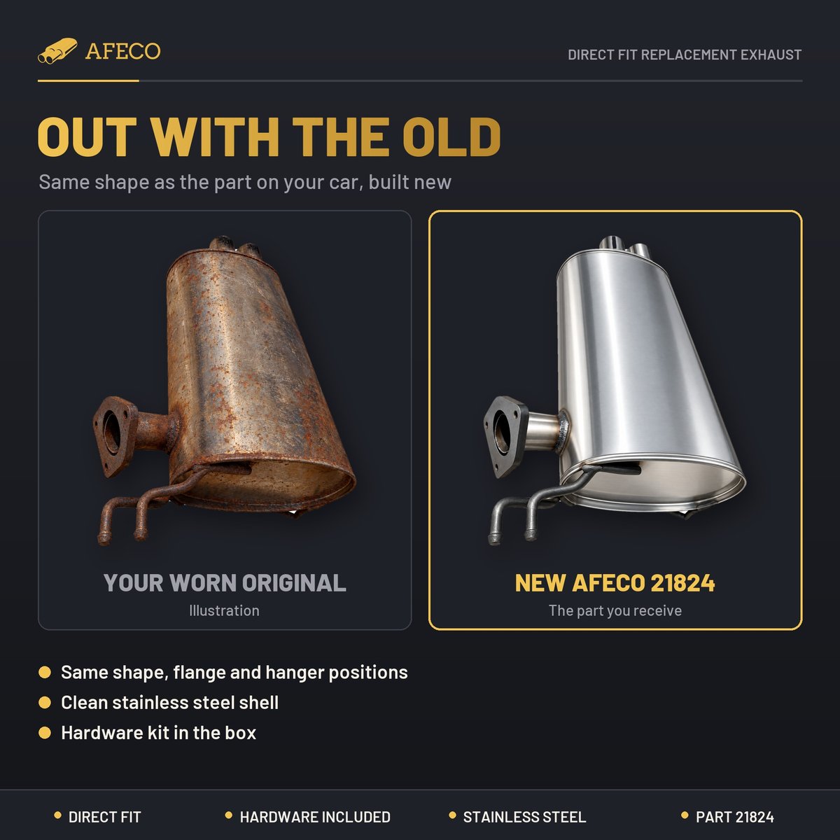 A worn original part next to the new AFECO 21824