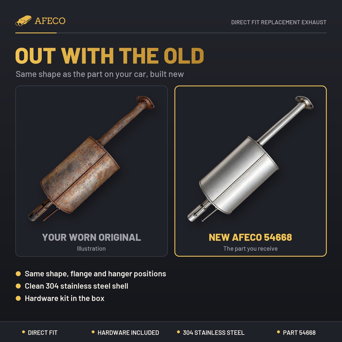 A worn original part next to the new AFECO 54668